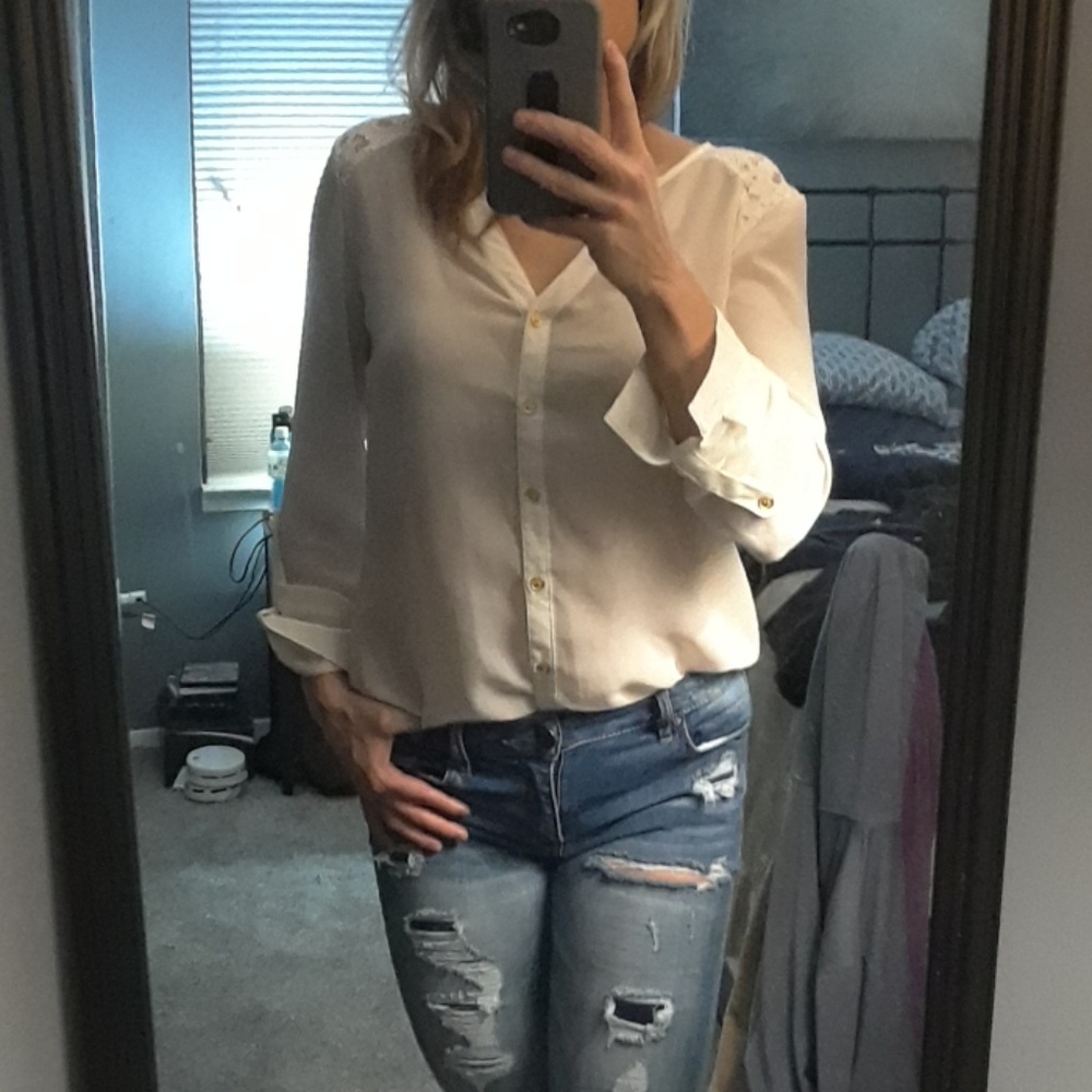 Sheer Blouse with Lace and back cutout